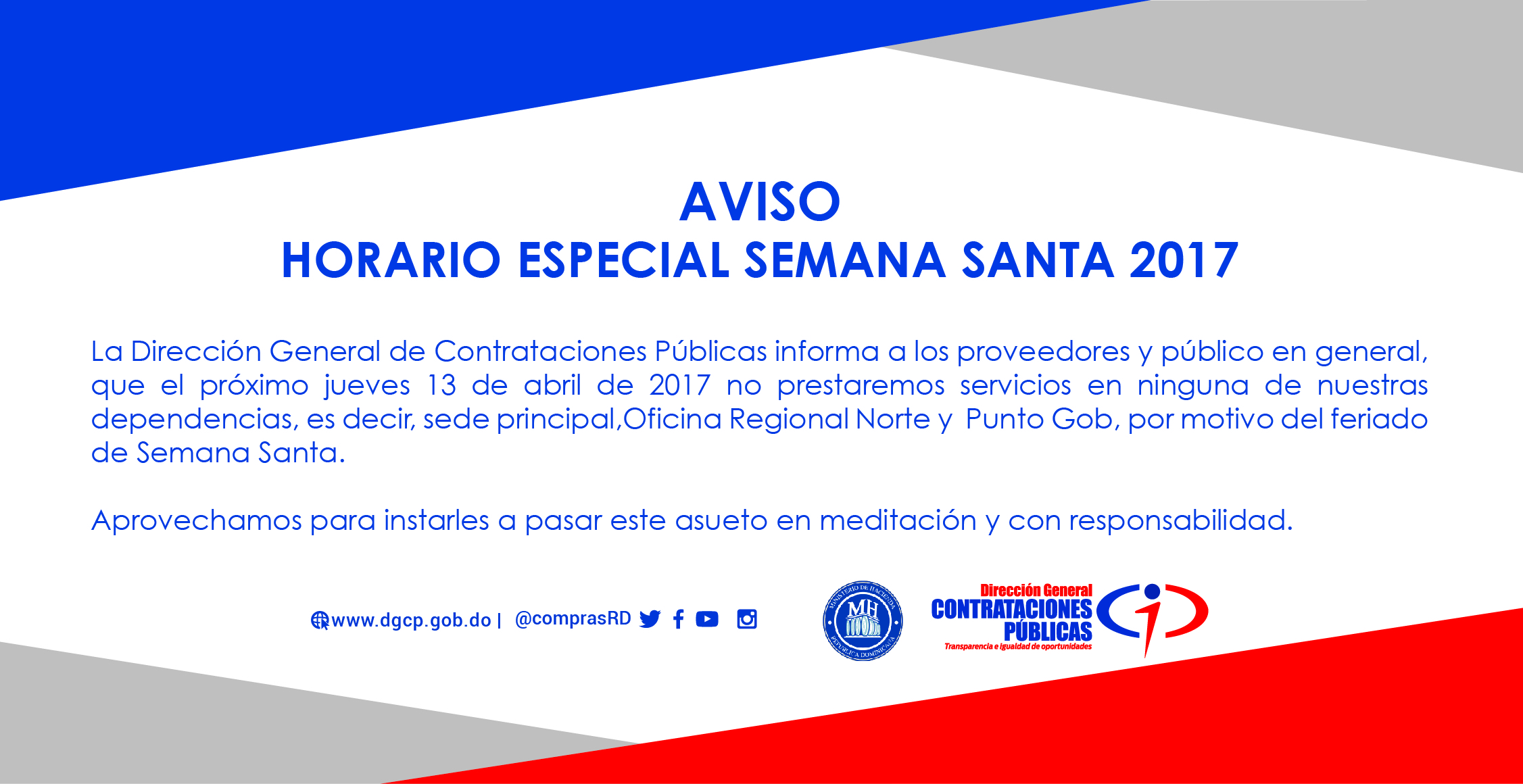 Horario Especial Semana Santa 2017 Dirección General De Contrataciones Públicas 5763